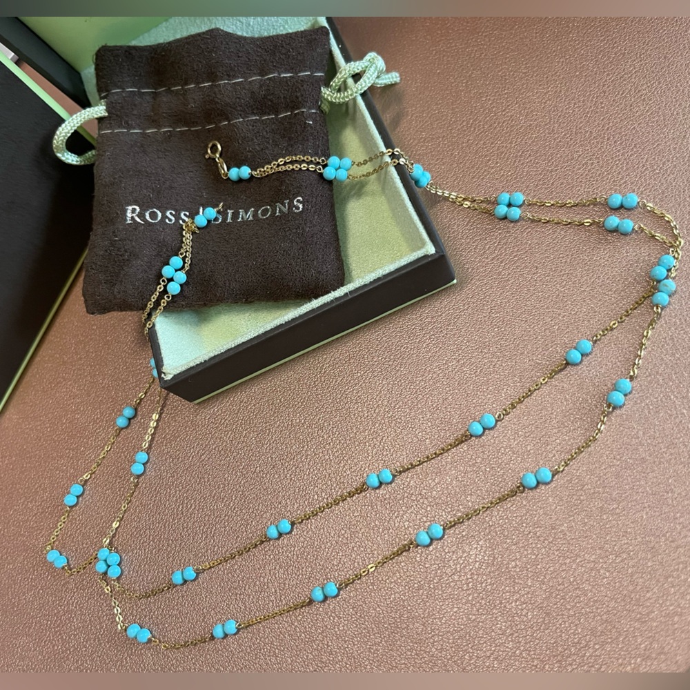 Ross-Simon’s 18K Double Strand Necklace with Turquoise Beads, 18”